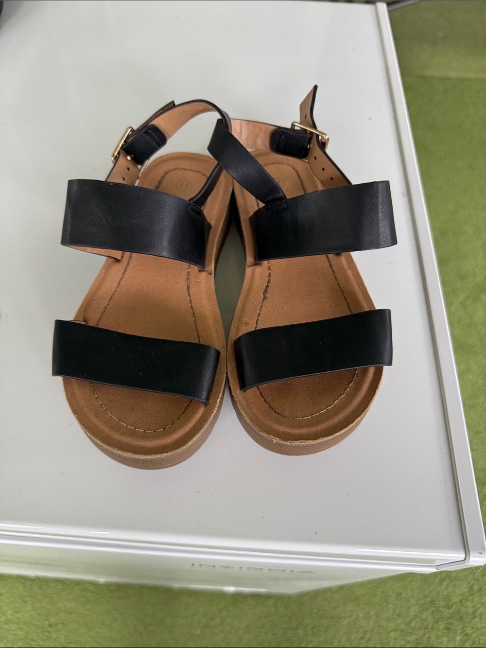 Kids Black Leather Strap Sandals
